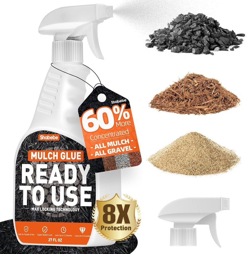 Shabebe Mulch Glue with Sprayer -Ready to Use Binder for Landscaping, Fast-Dry No Dilution Landscape Glue Spray for Rocks, Binder, Mulch Lock and Pea Gravel Stabilizer 27OZ - Image 1